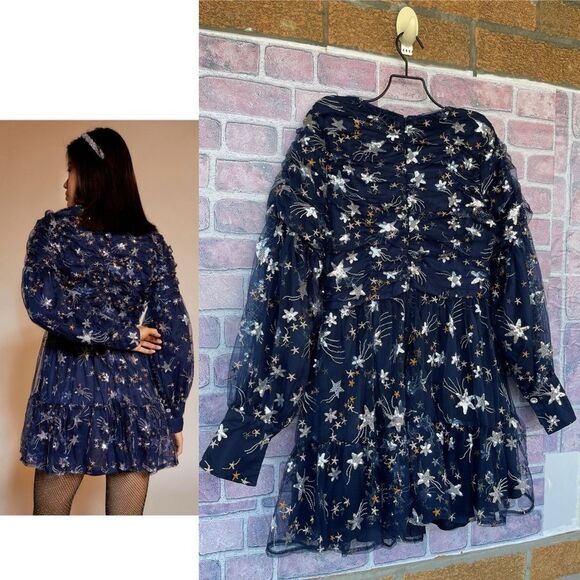 Sister Jane Shooting Star Embroidered Mini Dress Navy and Silver  medium - Picture 4 of 17